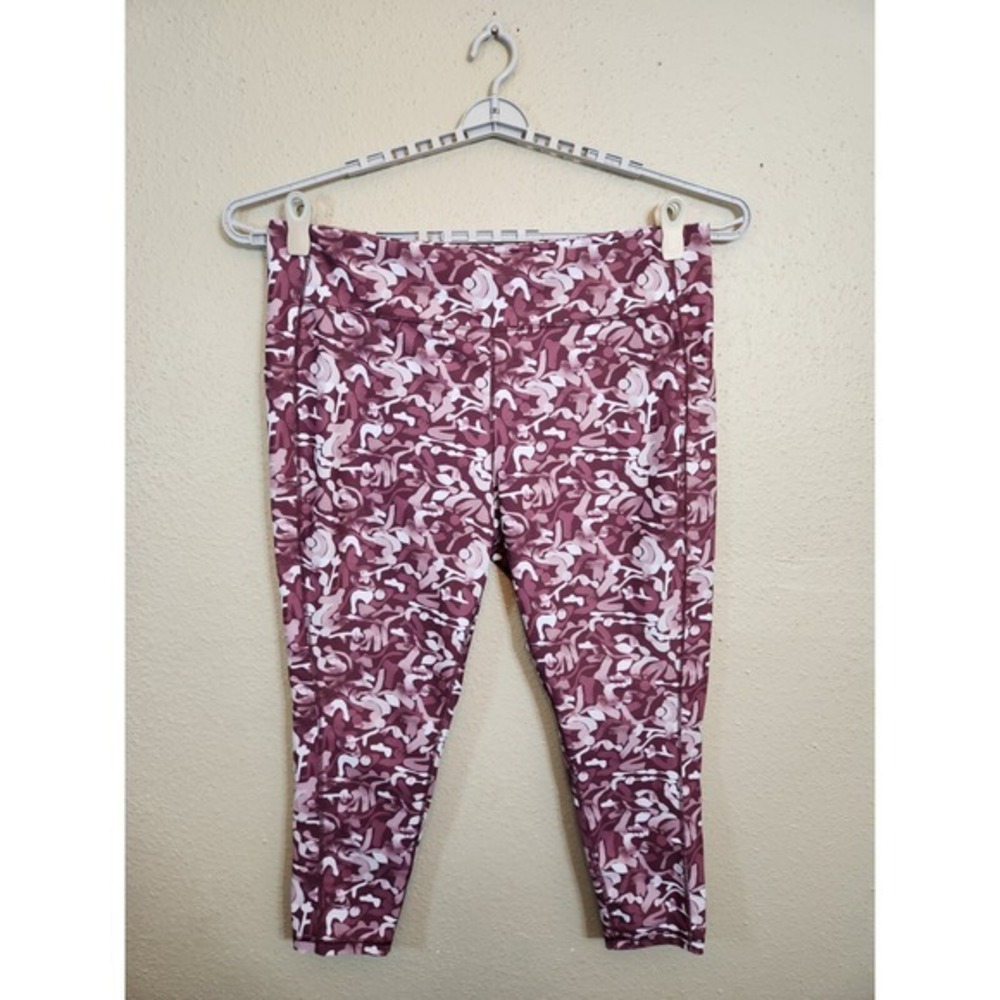 Tek Gear Workout Women's Purple Printed Stretch High Rise Cropped Leggings Sz 3X